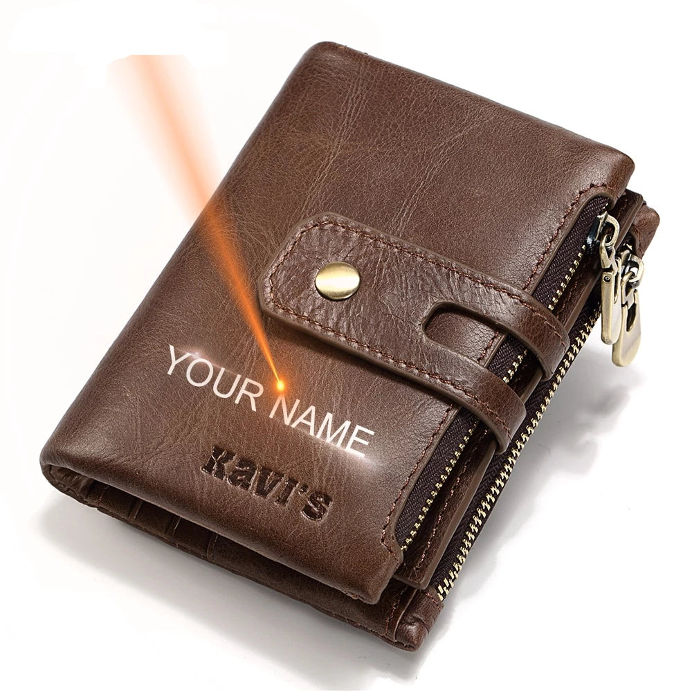 Genuine Leather Men Wallet - Free Engraving